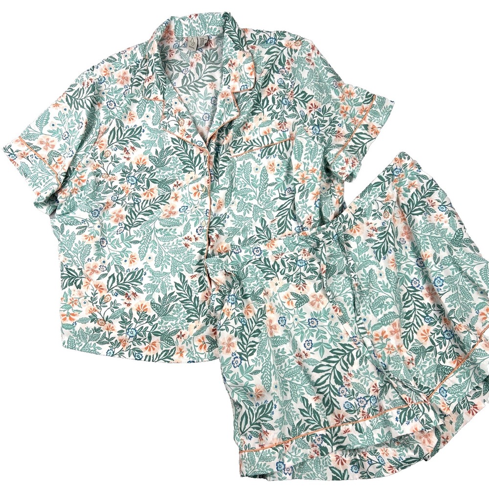 Joie Women's Botanical Floral Short Pajama Set Size 2XL Elastic & Drawstring